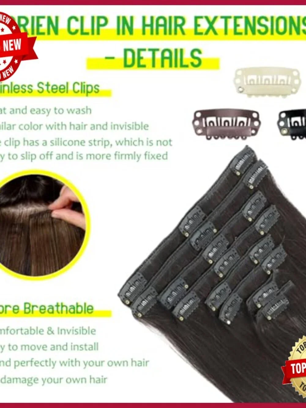 20 Inch Clip-In Human Hair Extensions 105g 8pc Set Double Weft